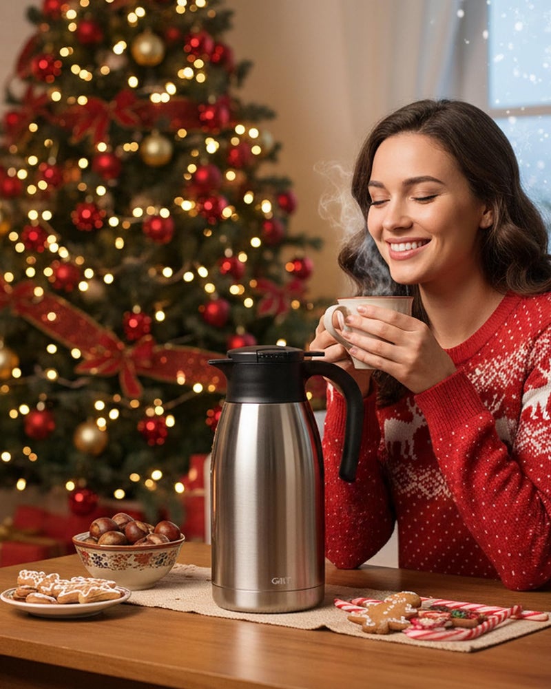 GiNT 64Oz Thermal Coffee Carafe, Insulated Stainless Steel Coffee Carafes for Keeping Hot/Double Walled Vacuum Thermal Carafe (Silver, 1.9L) - Image 2